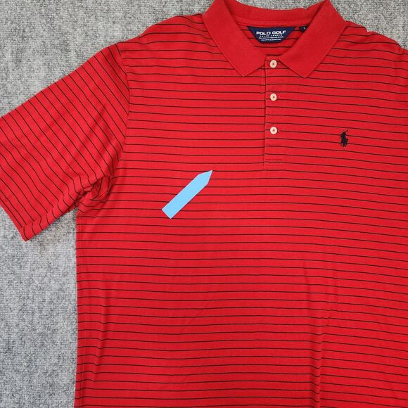 Ralph Lauren Polo Golf Shirt Men Large Red Black Stripe Short Sleeve Performance - Picture 13 of 16